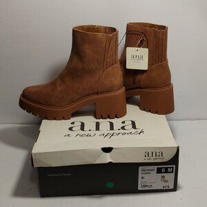 a.n.a. MARIE COGNAC Ankle Boots Brown Fx Suede Women's 6M NEW ($75)